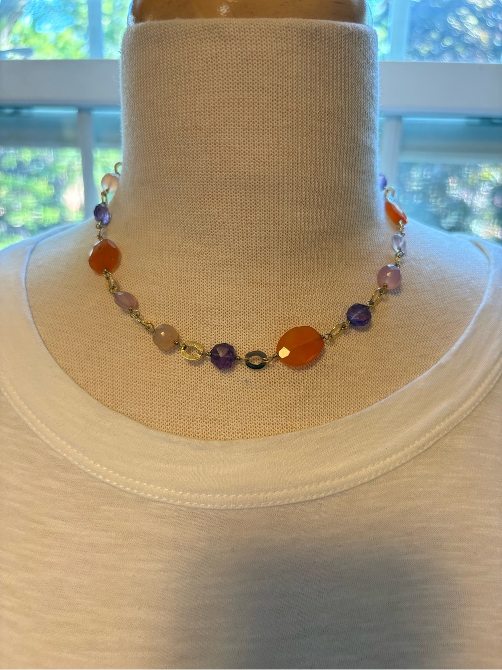 Multi-Stone Orange and Purple Beaded Gemstone Necklace/Choker